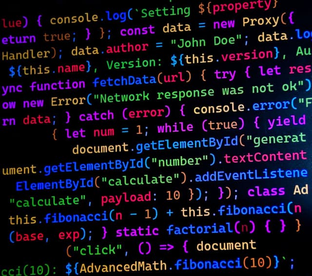 Colourful JavaScript code on a screen
