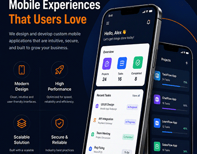 TaskFlow app cover — project overview and task list mobile UI screens